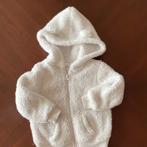 Okie Dokie White Baby Sherpa Cardigan/Coat with Hoodie, Sz12 Mos